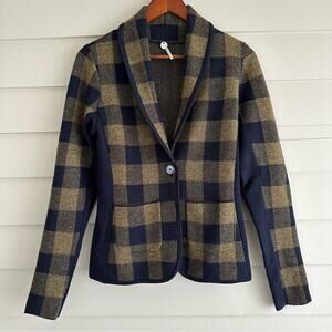 Margaret O'Leary Wool Buffalo Check Sweater Blazer Cardigan Dark Academia 90s